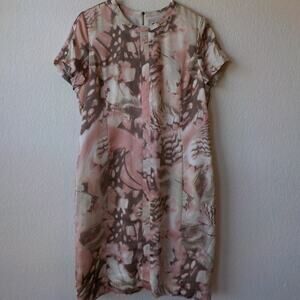 VTG Timeless Naeem Khan Pink Satin Sheath Dress Women size 12  Multicolor Zip Up